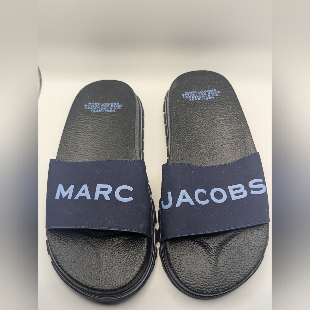 QMarc Jacobs The Slide slip on sandals shoes navy blue women's size 7.5 (38)